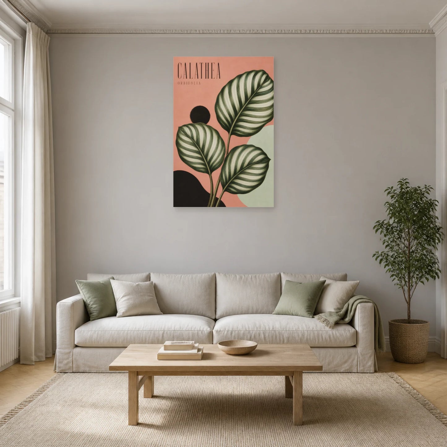 Affiche Calathea – Orbifolia dans un salon - Art Virtuoso