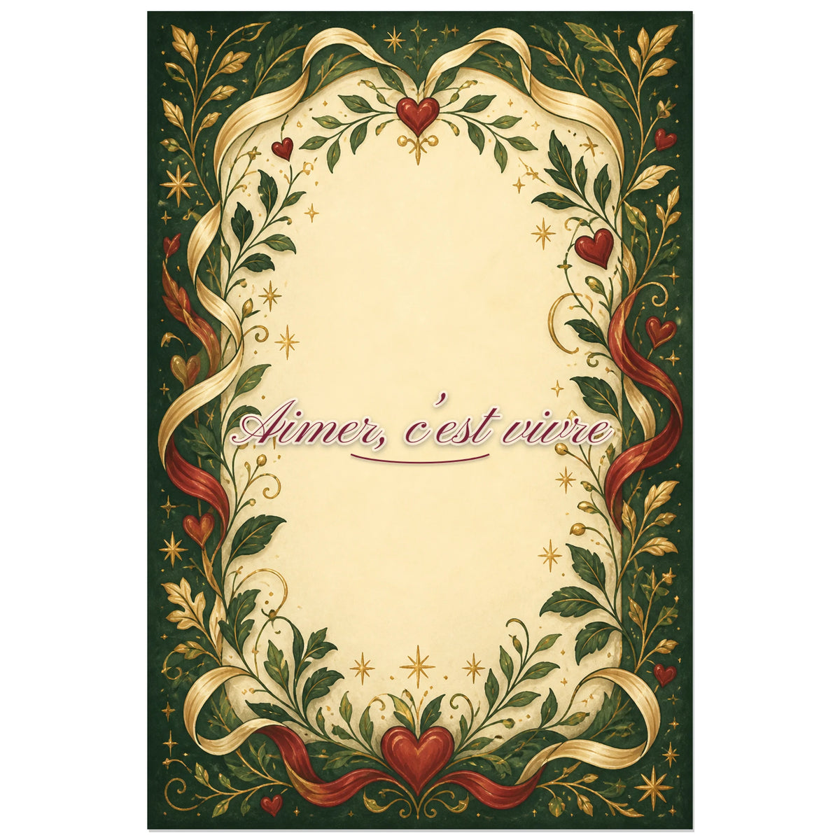 Affiche Aimer, c’est vivre - Affiche calligraphique, affiche calligraphique décorative inspirée du mouvement arts and crafts verticale, format 40 × 60 cm