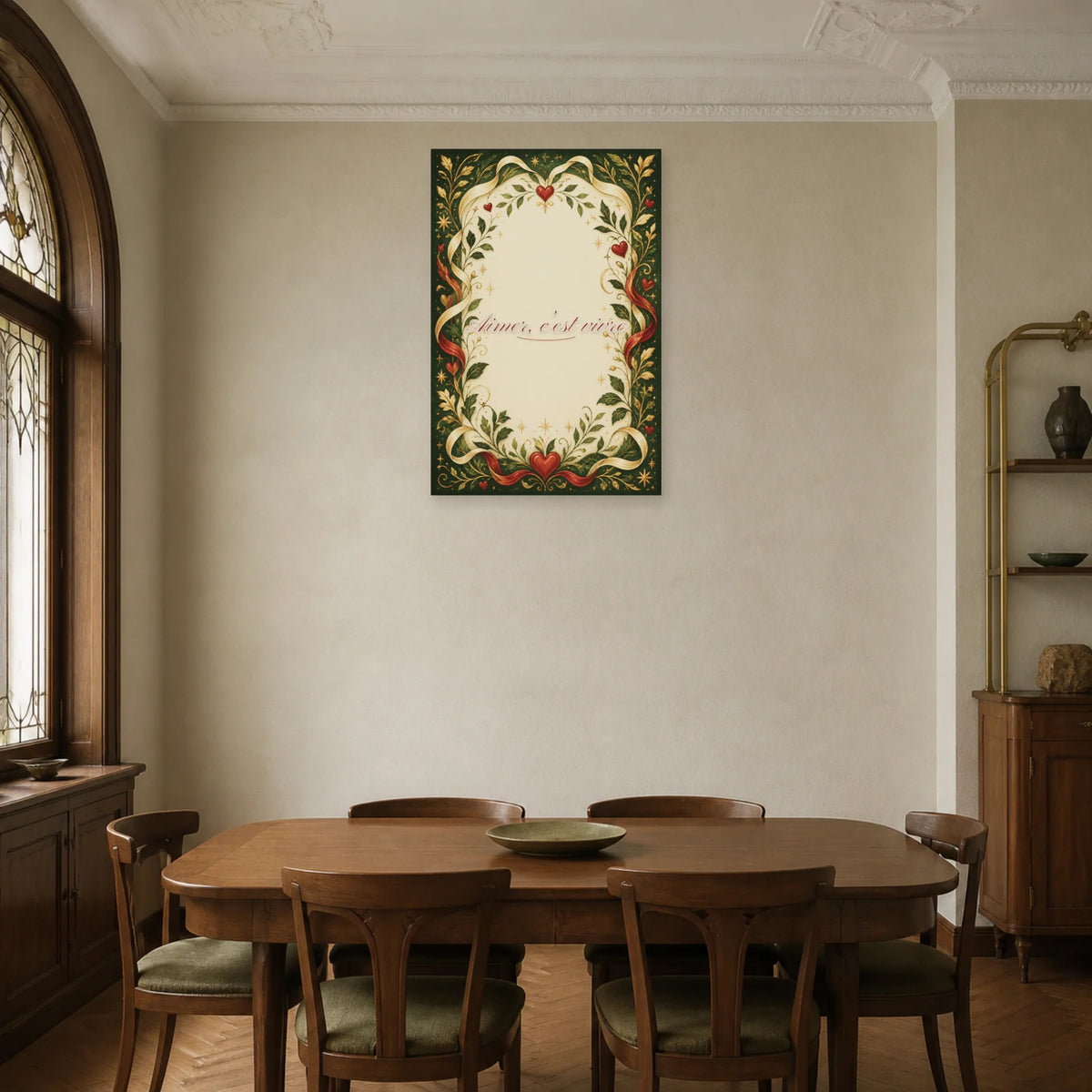 Affiche Aimer, c’est vivre - Affiche calligraphique dans une salle à manger - Art Virtuoso