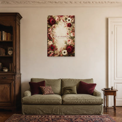 Affiche Mon amour - Calligraphie florale dans un salon - Art Virtuoso