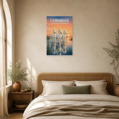 Affiche Camargue – Chevaux Blancs dans une chambre - Art Virtuoso