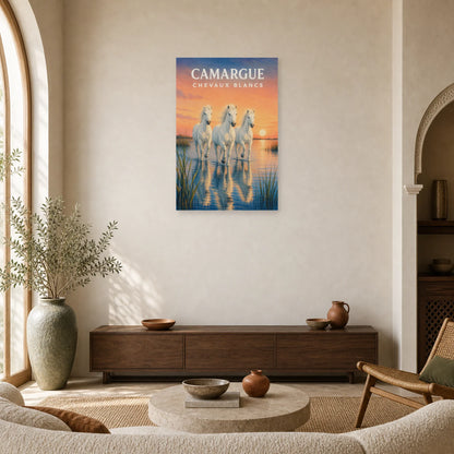 Affiche Camargue – Chevaux Blancs dans un salon - Art Virtuoso