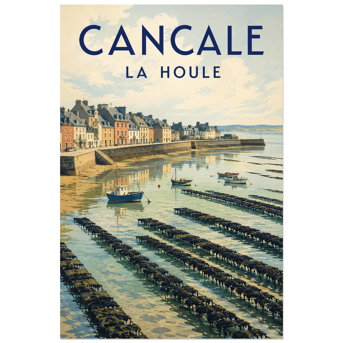 Rangées ostréicoles dans l'eau devant Cancale, affiche 30 × 45 cm