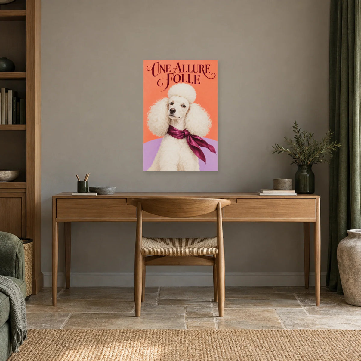 Affiche Caniche - Allure folle dans un bureau - Art Virtuoso