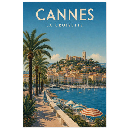 Affiche Cannes – La Croisette, illustration verticale affiche de voyage raffinée, format 60 × 90 cm