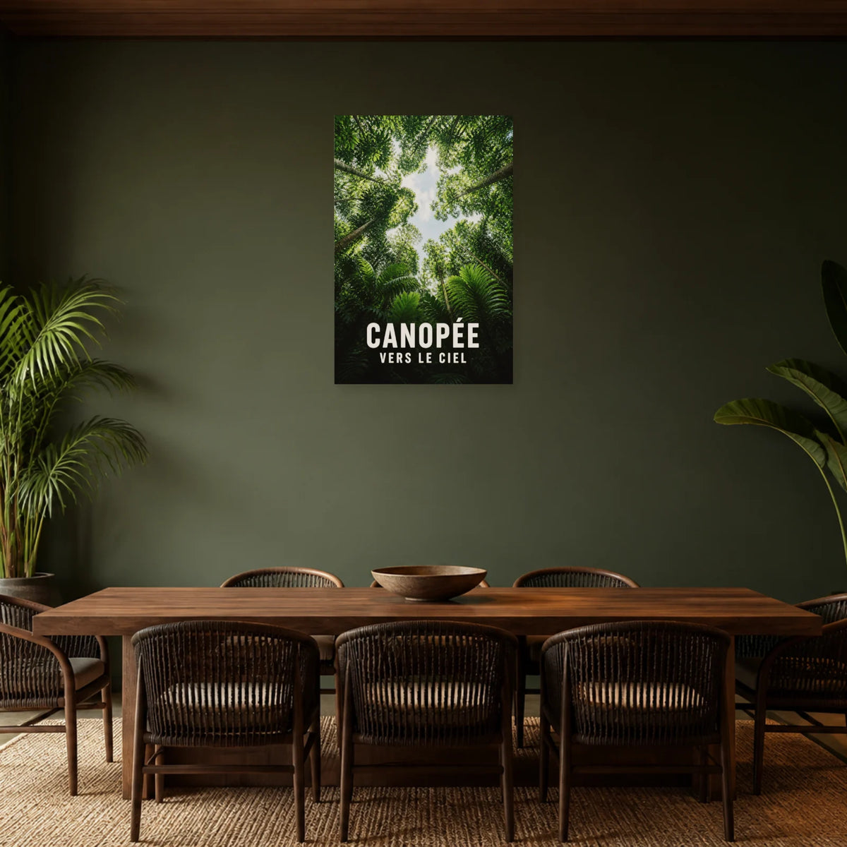 Affiche Canopée – Vue vers le ciel dans une salle à manger - Art Virtuoso