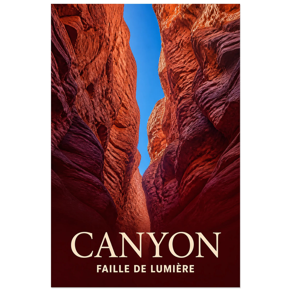 Affiche Canyon - Faille de lumière, photographie minérale réaliste verticale, format 40 × 60 cm