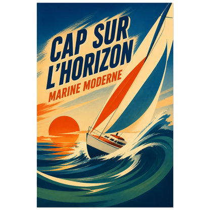 Affiche Cap sur l'Horizon – Marine Moderne, affiche nautique moderniste au lettrage de voyage peint verticale, format 40 × 60 cm