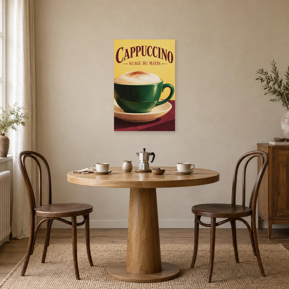 Affiche Cappuccino - Nuage du matin dans une salle à manger - Art Virtuoso