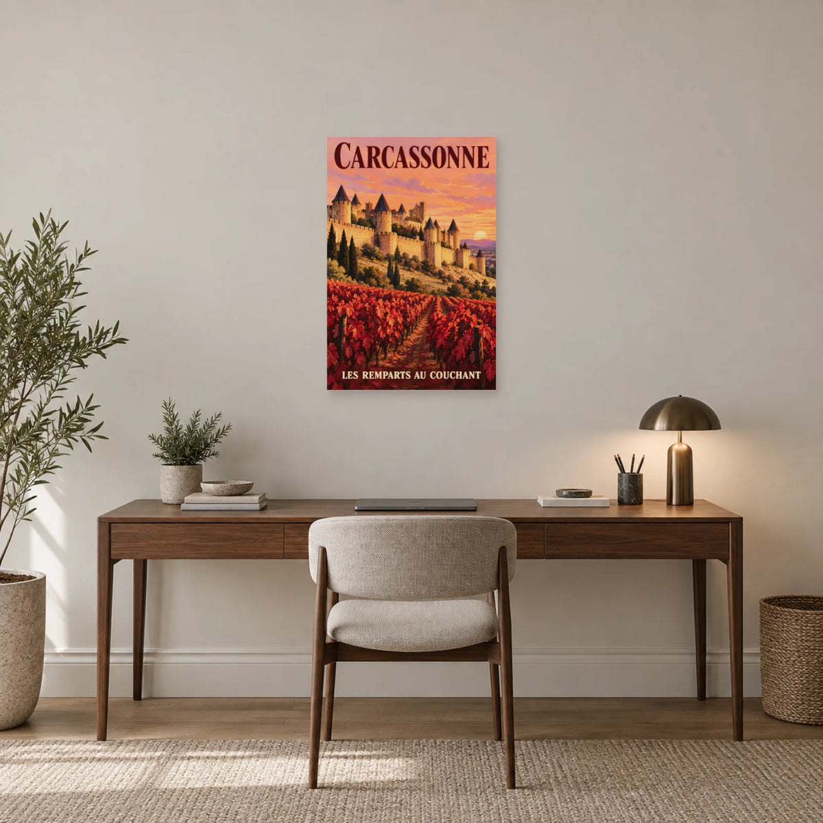 Affiche Carcassonne - Les remparts au couchant dans un bureau - Art Virtuoso