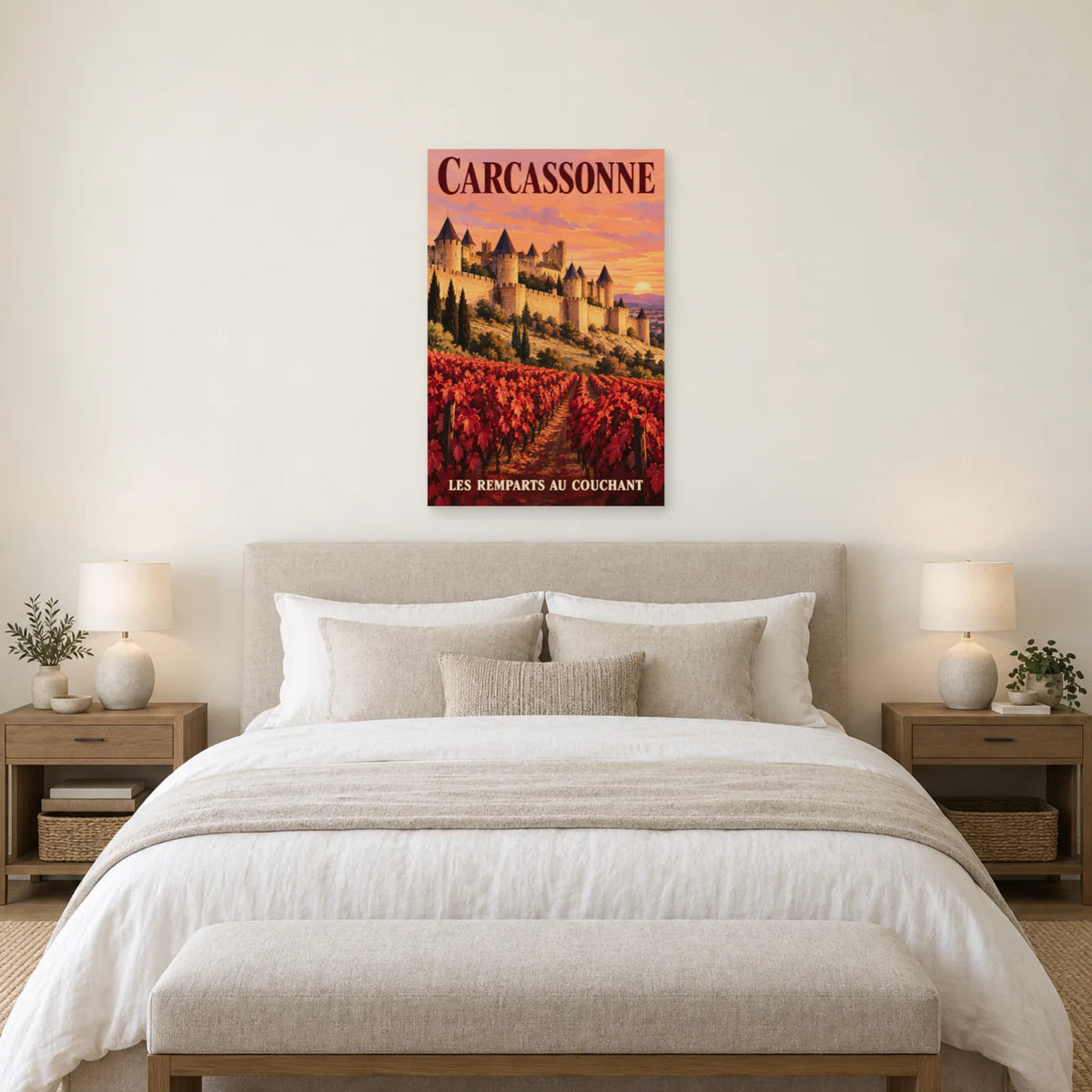 Affiche Carcassonne - Les remparts au couchant dans une chambre - Art Virtuoso
