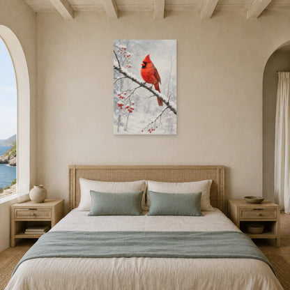 Affiche Cardinal rouge dans la neige dans une chambre - Art Virtuoso
