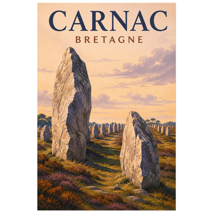 Menhirs de Carnac sous un ciel rose pâle, affiche 60 × 90 cm