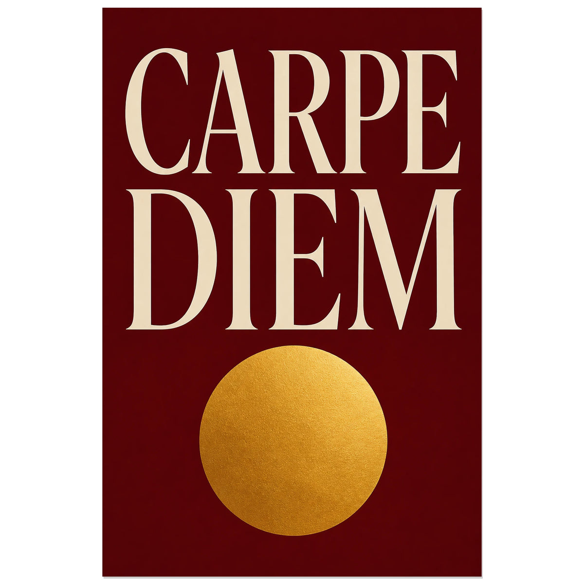 Affiche Carpe diem – Soleil doré, affiche typographique minimaliste solaire verticale, format 30 × 45 cm