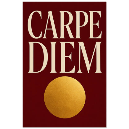 Affiche Carpe diem – Soleil doré, affiche typographique minimaliste solaire verticale, format 30 × 45 cm