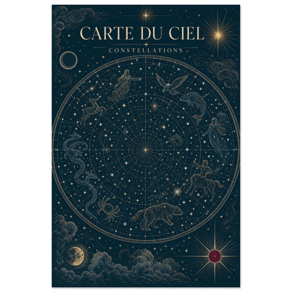 Affiche Carte du Ciel – Constellations, illustration éditoriale verticale, format 30 × 45 cm