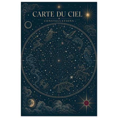 Affiche Carte du Ciel – Constellations, illustration éditoriale verticale, format 60 × 90 cm