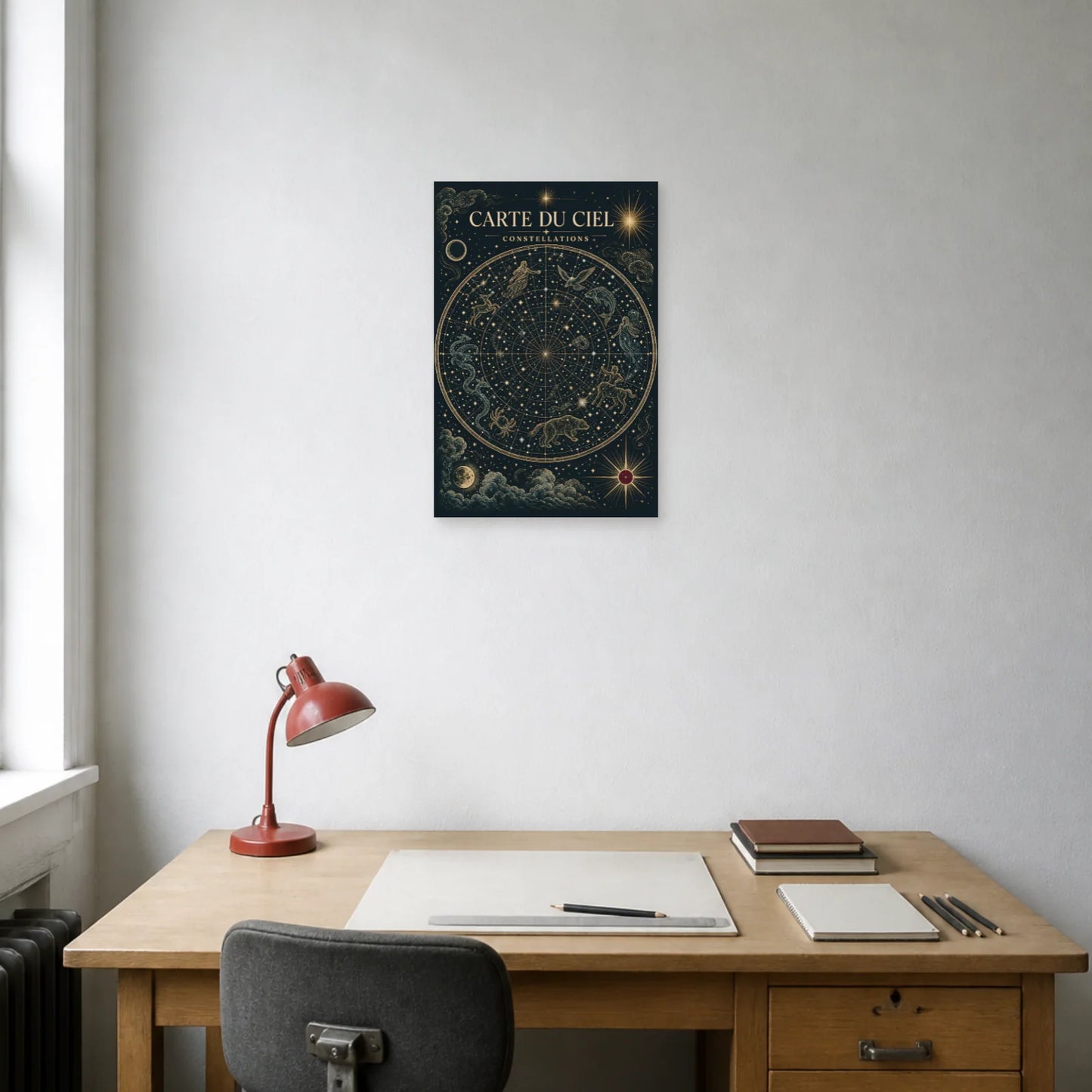 Affiche Carte du Ciel – Constellations dans un bureau - Art Virtuoso