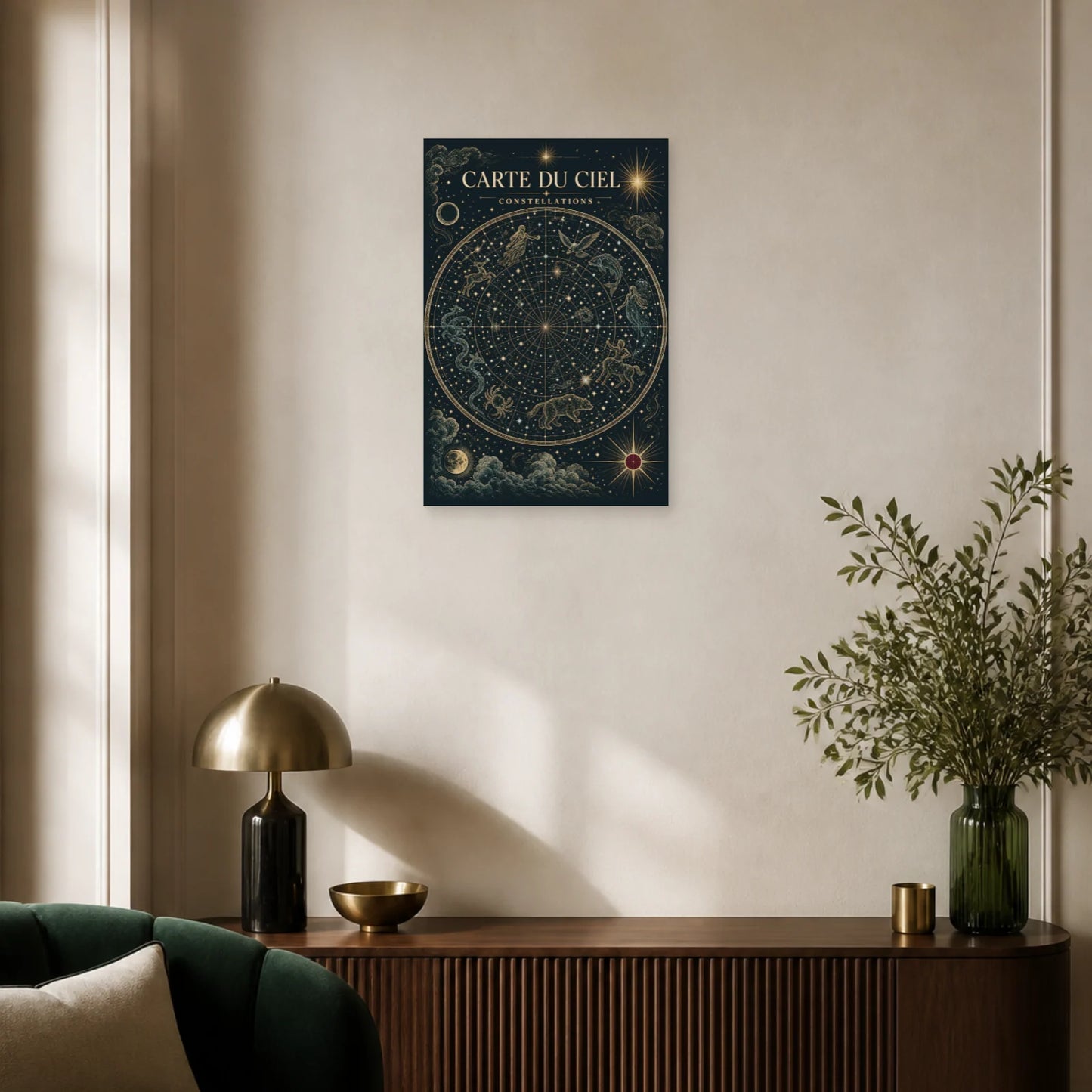 Affiche Carte du Ciel – Constellations dans un salon - Art Virtuoso