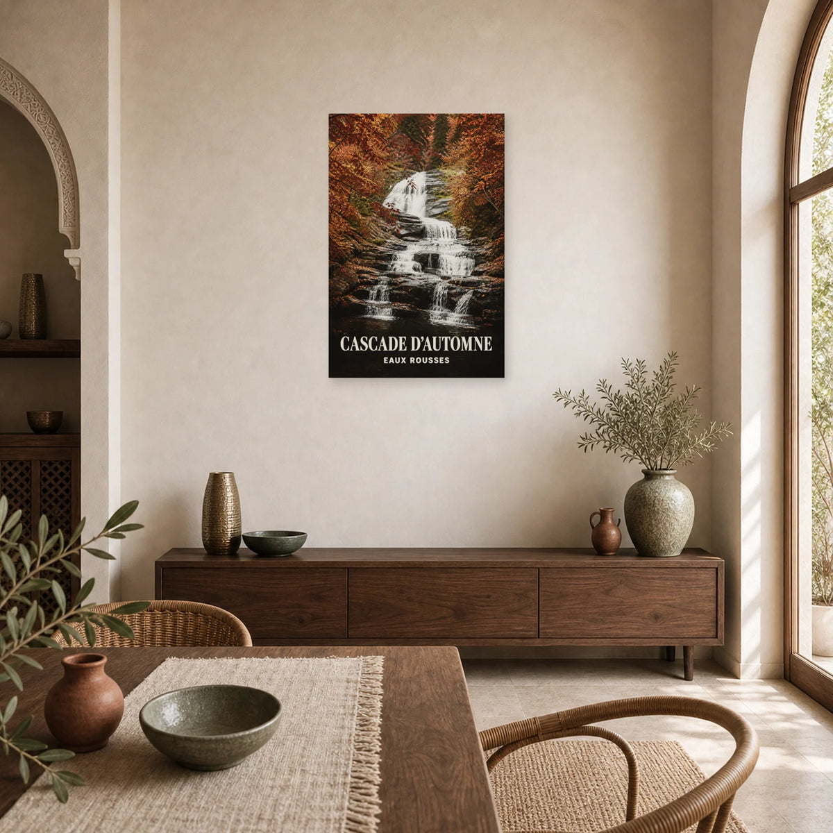 Affiche Cascade d’Automne – Eaux Rousses dans une salle à manger - Art Virtuoso