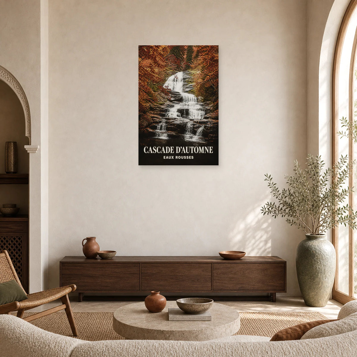 Affiche Cascade d’Automne – Eaux Rousses dans un salon - Art Virtuoso