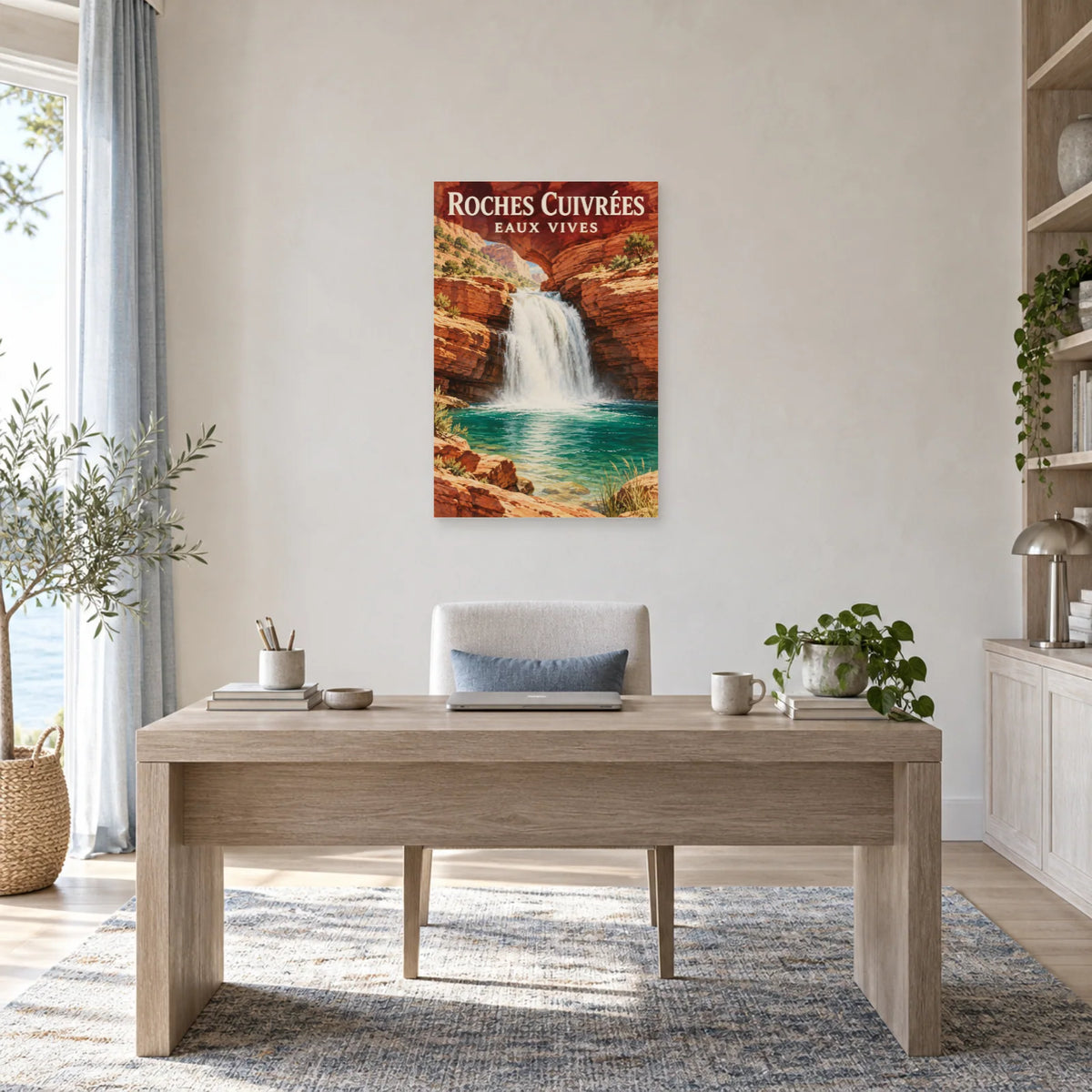 Affiche Cascade du canyon – Roches cuivrées dans un bureau - Art Virtuoso