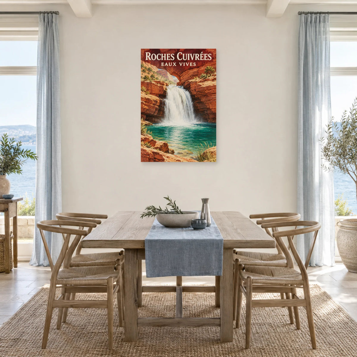 Affiche Cascade du canyon – Roches cuivrées dans une salle à manger - Art Virtuoso