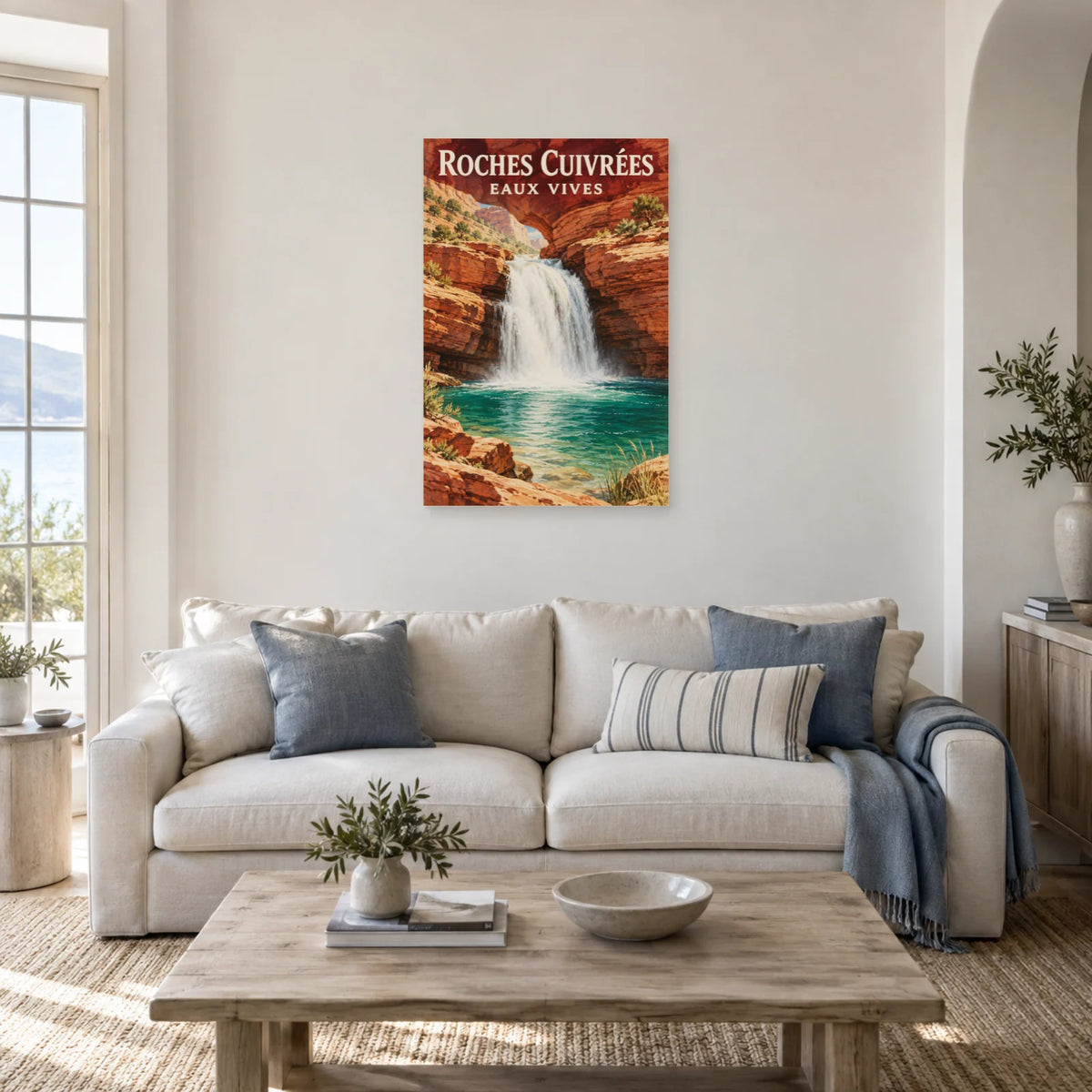 Affiche Cascade du canyon – Roches cuivrées dans un salon - Art Virtuoso
