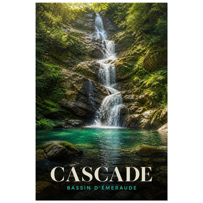 Affiche Cascade – Bassin d'Émeraude, photographie de paysage naturel verticale, format 40 × 60 cm