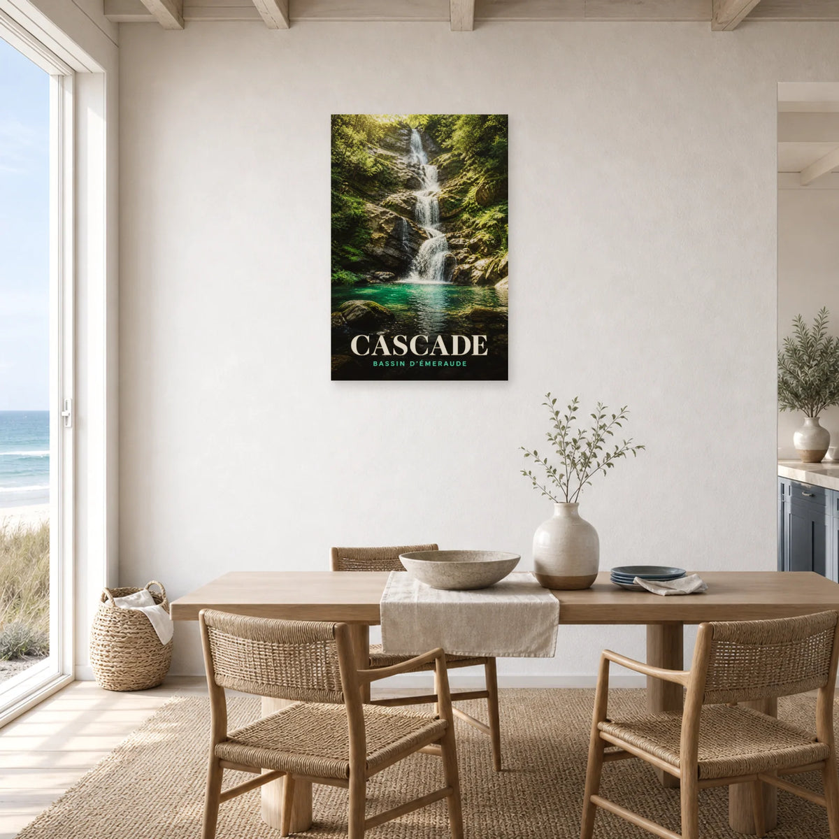 Affiche Cascade – Bassin d'Émeraude dans une salle à manger - Art Virtuoso