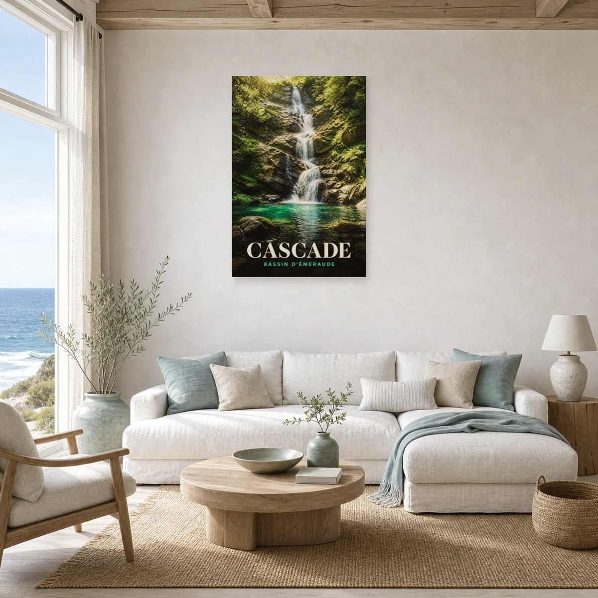 Affiche Cascade – Bassin d'Émeraude dans un salon - Art Virtuoso