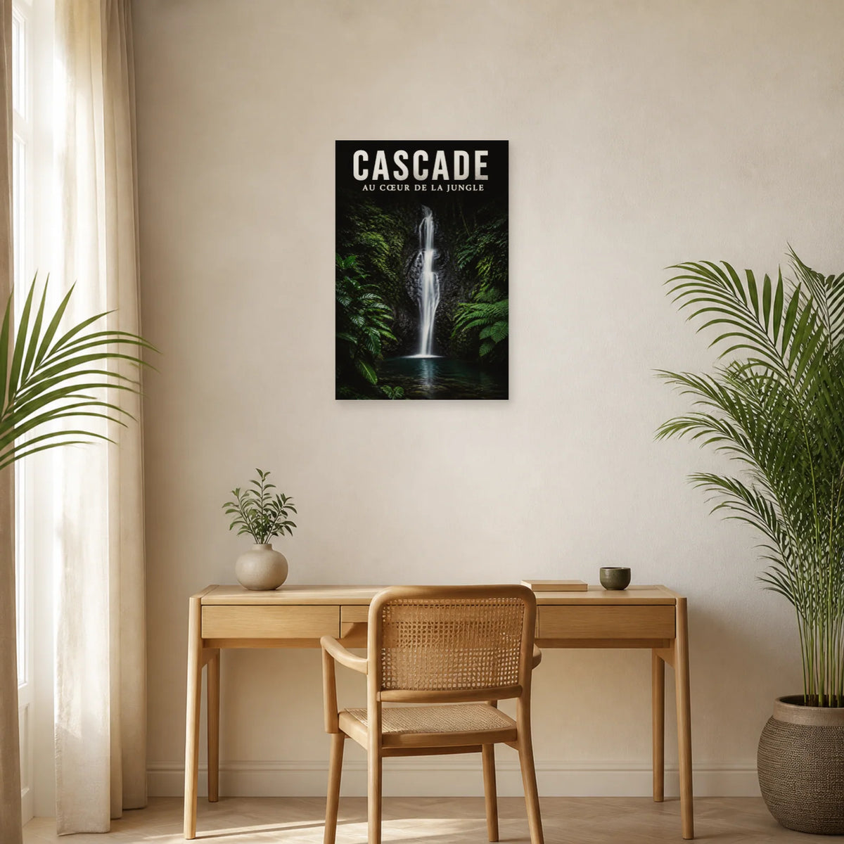 Affiche Cascade – Forêt tropicale dans un bureau - Art Virtuoso