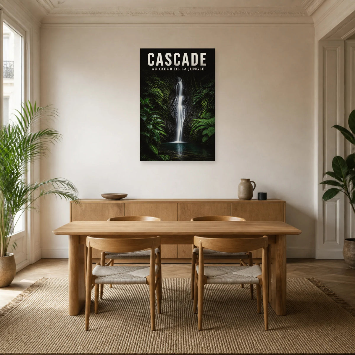 Affiche Cascade – Forêt tropicale dans une salle à manger - Art Virtuoso