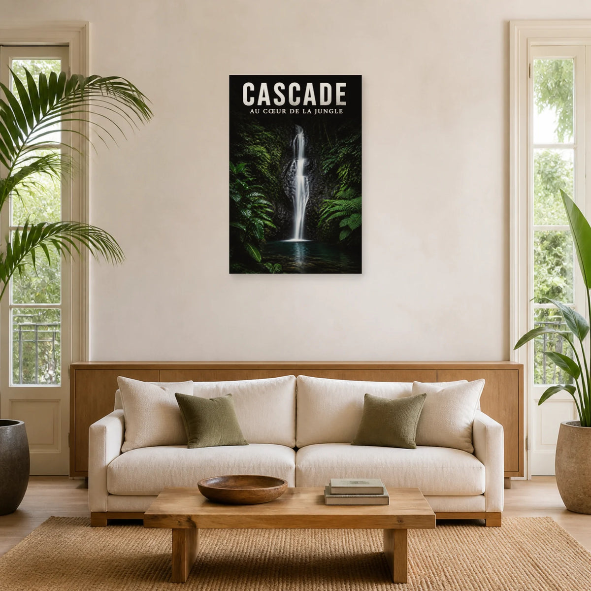 Affiche Cascade – Forêt tropicale dans un salon - Art Virtuoso