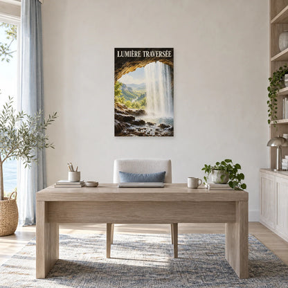 Affiche Cascade sous la roche – Lumière traversée dans un bureau - Art Virtuoso