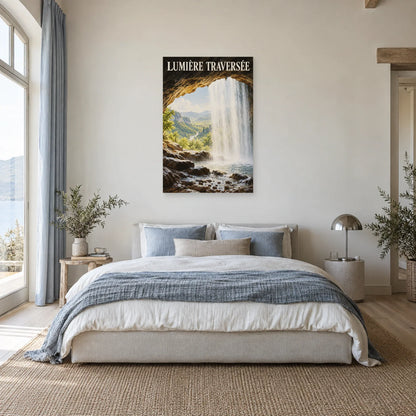 Affiche Cascade sous la roche – Lumière traversée dans une chambre - Art Virtuoso