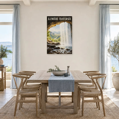 Affiche Cascade sous la roche – Lumière traversée dans une salle à manger - Art Virtuoso