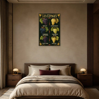 Affiche Les cépages, six raisins dans une chambre - Art Virtuoso