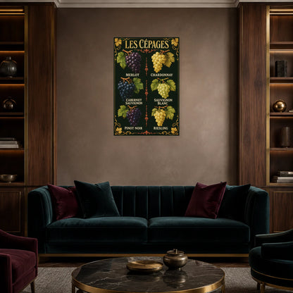 Affiche Les cépages, six raisins dans un salon - Art Virtuoso
