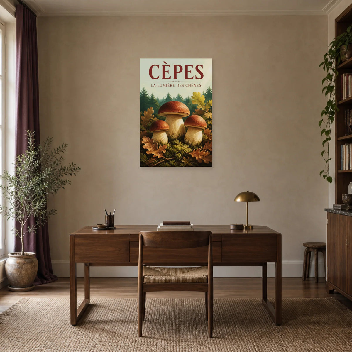 Affiche Cèpes – La lumière des chênes dans un bureau - Art Virtuoso