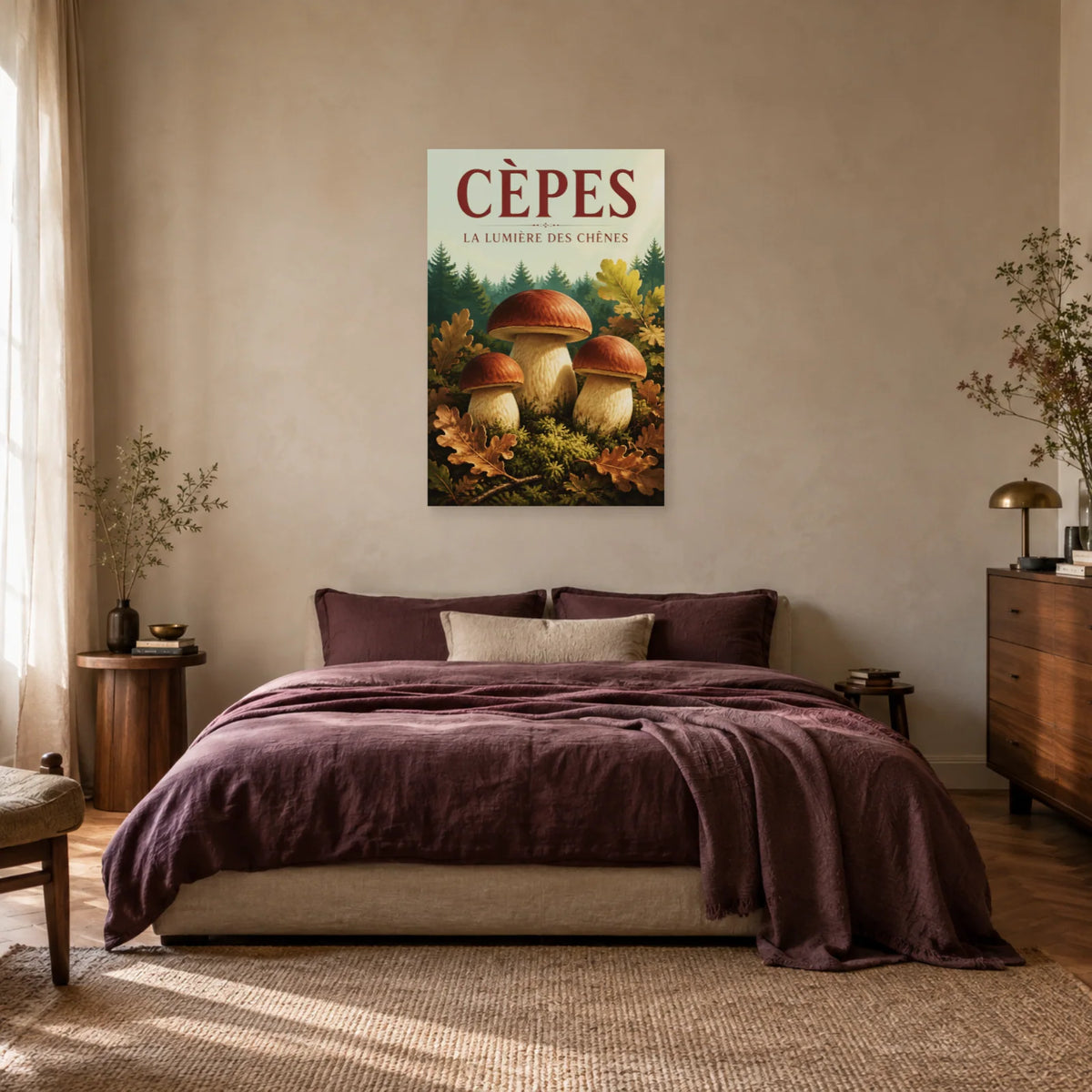 Affiche Cèpes – La lumière des chênes dans une chambre - Art Virtuoso