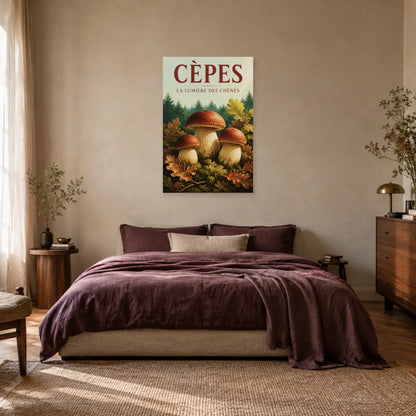 Affiche Cèpes – La lumière des chênes dans une chambre - Art Virtuoso