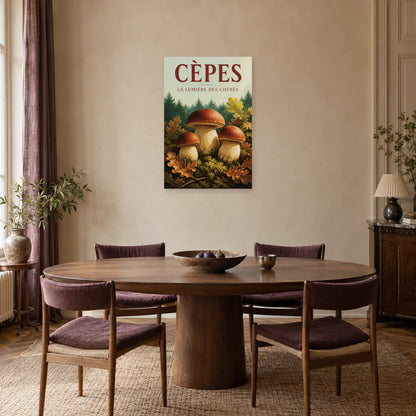 Affiche Cèpes – La lumière des chênes dans une salle à manger - Art Virtuoso