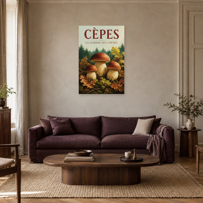 Affiche Cèpes – La lumière des chênes dans un salon - Art Virtuoso