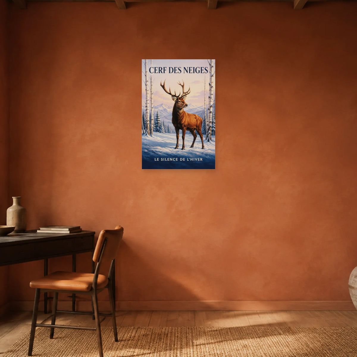 Affiche Cerf des neiges, le silence de l’hiver dans un bureau - Art Virtuoso