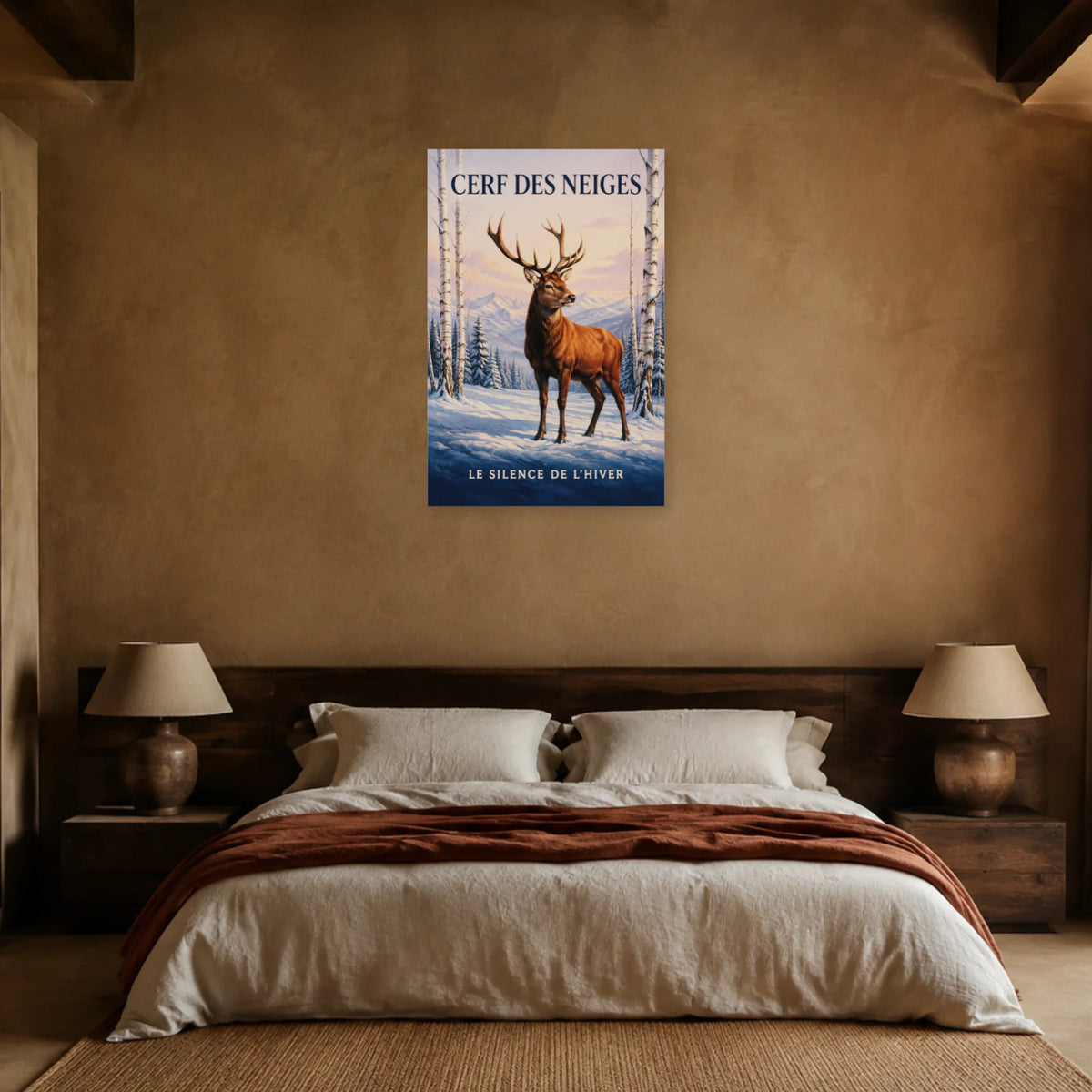 Affiche Cerf des neiges, le silence de l’hiver dans une chambre - Art Virtuoso