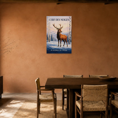 Affiche Cerf des neiges, le silence de l’hiver dans une salle à manger - Art Virtuoso