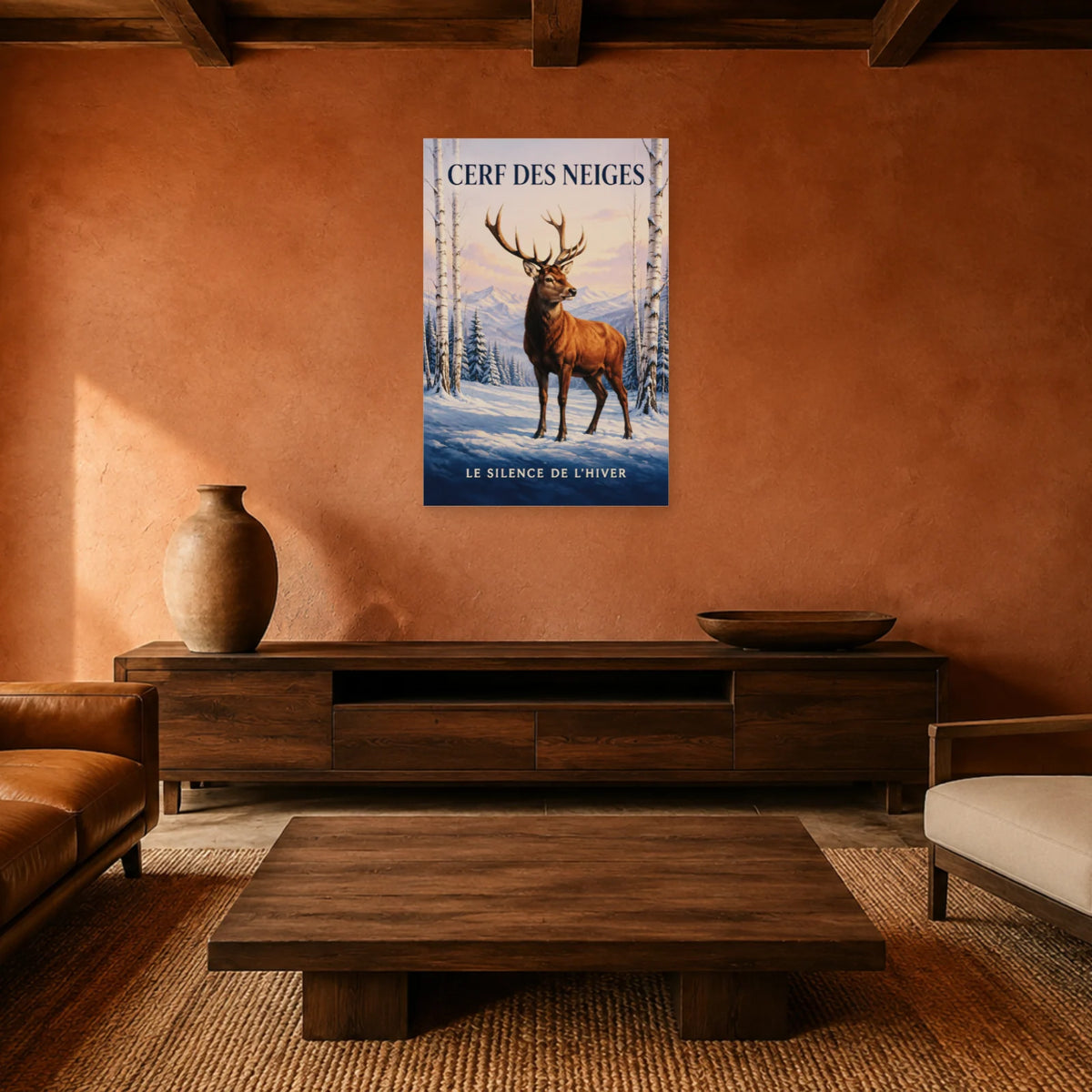 Affiche Cerf des neiges, le silence de l’hiver dans un salon - Art Virtuoso