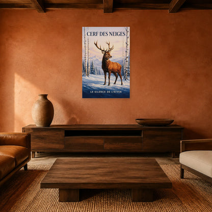 Affiche Cerf des neiges, le silence de l’hiver dans un salon - Art Virtuoso