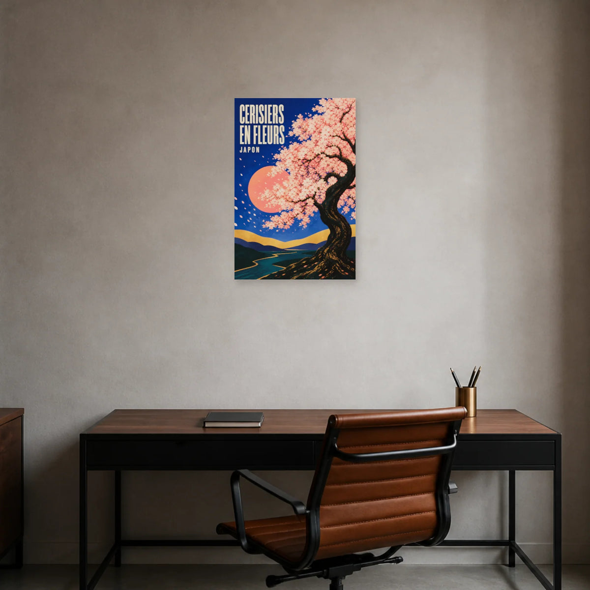 Affiche Cerisiers en Fleurs – Japon dans un bureau - Art Virtuoso